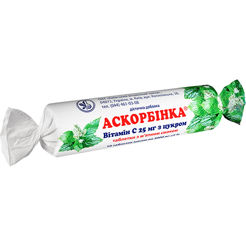 Аскорбінка-КВ з м 'ятним смаком табл 0,025г № 10 *
